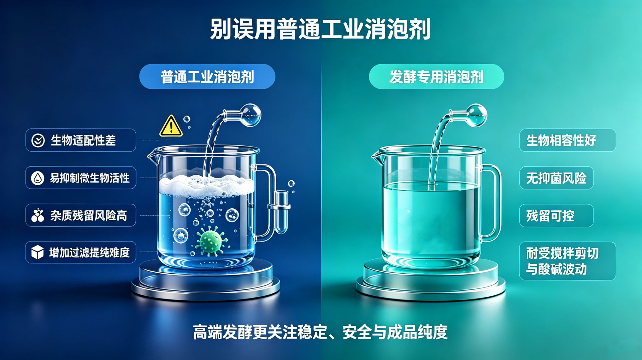 图2：普通消泡剂vs发酵专用消泡剂（图片由AI生成）