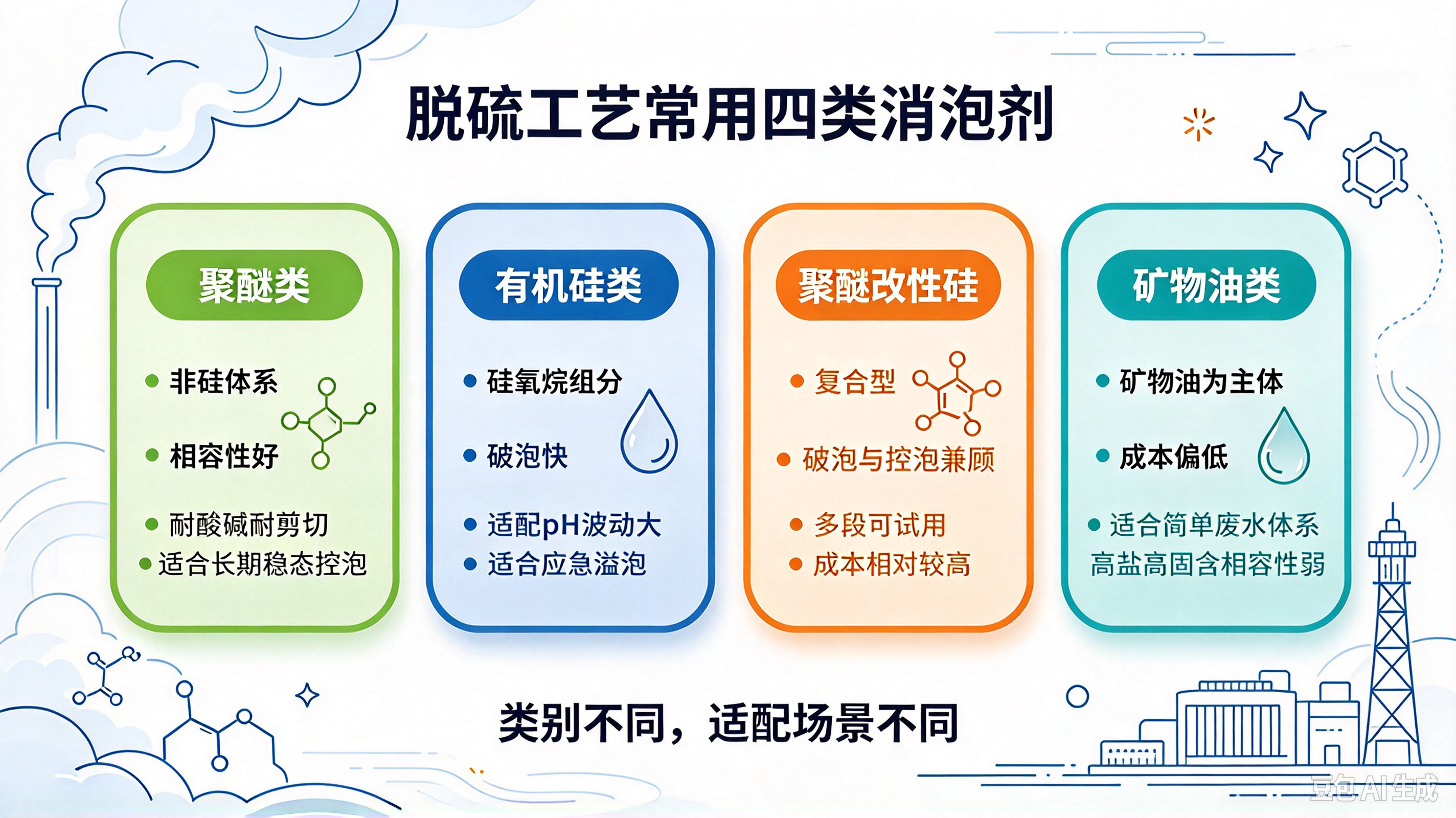 (脱硫常用的四类消泡剂)